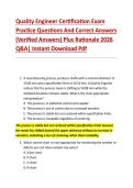 Quality Engineer Certification Exam &NewLine;Practice Questions And Correct Answers &NewLine;&lpar;Verified Answers&rpar; Plus Rationale 2026 &NewLine;Q&A&vert; Instant Download Pdf