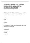 SOCIOLOGY EXAM ACTUAL TEST PAPER&NewLine;PREMIUM SOLVED QUESTIONS FULL&NewLine;SOLUTION ALREADY PASSED