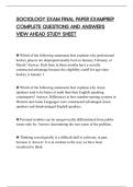 SOCIOLOGY EXAM FINAL PAPER EXAMPREP&NewLine;COMPLETE QUESTIONS AND ANSWERS&NewLine;VIEW AHEAD STUDY SHEET&NewLine;