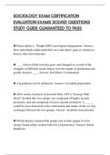 SOCIOLOGY EXAM CERTIFICATION&NewLine;EVALUATION EXAMS SOLVED QUESTIONS&NewLine;STUDY GUIDE GUARANTEED TO PASS