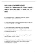 MARYLAND HOME IMPROVEMENT&NewLine;CERTIFICATION EVALUATION EXAMS SOLVED&NewLine;QUESTIONS STUDY GUIDE GUARANTEED TO&NewLine;PASS