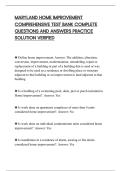 MARYLAND HOME IMPROVEMENT&NewLine;COMPREHENSIVE TEST BANK COMPLETE&NewLine;QUESTIONS AND ANSWERS PRACTICE&NewLine;SOLUTION VERIFIED