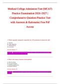 Medical College Admission Test &lpar;MCAT&rpar; &NewLine;Practice Examination 2026&ndash;2027 &vert; &NewLine;Comprehensive Question Practice Test &NewLine;with Answers & Rationales&vert; Free Pdf &NewLine;Access