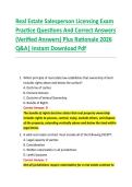 Real Estate Salesperson Licensing Exam &NewLine;Practice Questions And Correct Answers &NewLine;&lpar;Verified Answers&rpar; Plus Rationale 2026 &NewLine;Q&A&vert; Instant Download Pdf
