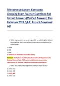 Telecommunications Contractor &NewLine;Licensing Exam Practice Questions And &NewLine;Correct Answers &lpar;Verified Answers&rpar; Plus &NewLine;Rationale 2026 Q&A&vert; Instant Download &NewLine;Pdf  