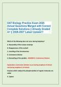 DAT Biology Practice Exam 2026 &NewLine;Actual Questions Merged with Correct &NewLine;Complete Solutions &vert;&vert; Already Graded &NewLine;A&plus; &vert;&vert; 2026-2027 Latest Update&excl;&excl;&excl;