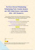Final Exam Advanced Pathophysiology&comma; Pathophysiology Finals &vert; Complete Questions with 100&percnt; Verified Answers &vert; Latest Update 2026 &ndash; 2027 &lpar;Graded A&plus;&rpar;&NewLine;