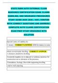 STATE FARM AUTO EXTERNAL CLAIM &NewLine;RESOURCE CERTIFICATION EXAM&comma; CLAIMS &NewLine;HANDLING&comma; AND INSURANCE PROCEDURES &NewLine;STUDY GUIDE 2025&sol; 2026 &vert; 100&percnt; VERIFIED &NewLine;WITH CORRECT QUESTIONS AND ANSWERS &vert; &NewLine;COMPLETE AUTO CLAIMS CERTIFICATION &NewLine;EXAM PREP STUDY RESOURCE WITH 