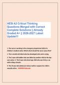 HESI A2 Critical Thinking &NewLine;Questions Merged with Correct &NewLine;Complete Solutions &vert;&vert; Already &NewLine;Graded A&plus; &vert;&vert; 2026-2027 Latest &NewLine;Update&excl;&excl;&excl;
