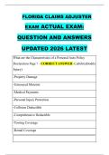 FLORIDA CLAIMS ADJUSTER &NewLine;EXAM ACTUAL EXAM&colon; &NewLine;QUESTION AND ANSWERS &NewLine;UPDATED 2026 LATEST