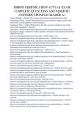 PMHNP CERTIFICATION ACTUAL EXAM &NewLine;COMPLETE QUESTIONS AND VERIFIED &NewLine;ANSWERS UPDATED GRADED A&plus;