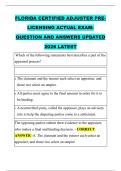 FLORIDA CERTIFIED ADJUSTER PRE&NewLine;LICENSING ACTUAL EXAM&colon; &NewLine;QUESTION AND ANSWERS UPDATED &NewLine;2026 LATEST 