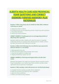 ALBERTA HEALTH CARE AIDE PROVINCIAL EXAM QUESTIONS AND CORRECT ANSWERS &lpar;VERIFIED ANSWERS&rpar; PLUS RATIONALES
