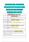 ADJUSTER PRO - INSURANCE &NewLine;ADJUSTER TEST ACTUAL EXAM&colon; &NewLine;QUESTION AND ANSWERS &NewLine;UPDATED 2026 LATEST
