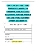 PUBLIC ADJUSTER ILLINOIS  EXAM QUESTIONS EXAM  COMPLETE TEST &comma; PRACTICE  QUESTIONS&comma; VERIFIED ANSWER  KEY&comma; AND STUDY GUIDE FOR  &lpar;LATEST 2026 EDITION  