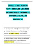 EMS IC FINAL REVIEW &NewLine;WITH DETAILED VERIFIED &NewLine;ANSWERS &lpar;100&percnt; CORRECT &NewLine;ANSWERS&rpar;&sol;ALREADY &NewLine;GRADED A&plus;