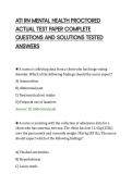 ATI RN MENTAL HEALTH PROCTORED&NewLine;ACTUAL TEST PAPER COMPLETE&NewLine;QUESTIONS AND SOLUTIONS TESTED&NewLine;ANSWERS&NewLine;