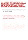 Ohio Real Estate COMPREHENSIVE TEST BANK  &NewLine;EXAM 2026&sol;2027 COMPLETE ACCURATE REAL EXAM &NewLine;QUESTIONS WITH WELL ELABORATED ANSWERS &NewLine;AND RATIONALES &lpar;100&percnt; CORRECT VERIFIED &NewLine;SOLUTIONS&rpar; GUARANTEED PASS A&plus;&vert;BRAND NEW&excl;