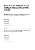 ATPL CERTIFICATION EVALUATION 2026&NewLine;COMPLETE QUESTIONS AND ACCURATE&NewLine;ANSWERS