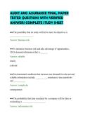 AUDIT AND ASSURANCE FINAL PAPER&NewLine;TESTED QUESTIONS WITH VERIFIED&NewLine;ANSWERS COMPLETE STUDY SHEET&NewLine;