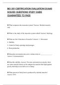 BIO 201 CERTIFICATION EVALUATION EXAMS&NewLine;SOLVED QUESTIONS STUDY GUIDE&NewLine;GUARANTEED TO PASS&NewLine;