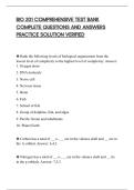 BIO 201 COMPREHENSIVE TEST BANK&NewLine;COMPLETE QUESTIONS AND ANSWERS&NewLine;PRACTICE SOLUTION VERIFIED