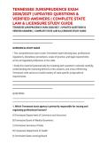 TENNESSEE JURISPRUDENCE EXAM 2026&sol;2027 &vert; UPDATED QUESTIONS & VERIFIED ANSWERS &vert; COMPLETE STATE LAW & LICENSURE STUDY GUIDE