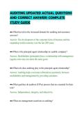 AUDITING UPDATED ACTUAL QUESTIONS&NewLine;AND CORRECT ANSWERS COMPLETE&NewLine;STUDY GUIDE