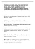 FOOD MANAGER COMPREHENSIVE TEST&NewLine;BANK COMPLETE QUESTIONS AND&NewLine;ANSWERS PRACTICE SOLUTION VERIFIED&NewLine;