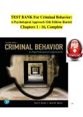 Test Bank for Criminal Behavior&colon; A Psychological Approach&comma; 12th Edition &vert; Curt R&period; Bartol & Anne M&period; Bartol &vert; Chapters 1&ndash;16 Complete