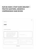 NUR 301 EXAM 1 STUDY GUIDE 2026&sol;2027 &ndash; PRACTICE QUESTIONS&comma; ANSWERS & COMPREHENSIVE EXAM REVIEW