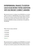 ENTREPRENEURIAL FINANCE 7TH EDITION&NewLine;LEACH EXAM REVIEW TESTED QUESTIONS&NewLine;WITH 100 PERCENT CORRECT ANSWERS&NewLine;