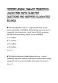 ENTREPRENEURIAL FINANCE 7TH EDITION&NewLine;LEACH FINAL PAPER EXAM PREP&NewLine;QUESTIONS AND ANSWERS GUARANTEED&NewLine;TO PASS&NewLine;