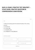 NUR-111 EXAM 1 PRACTICE TEST 2026&sol;2027 &ndash; STUDY GUIDE&comma; PRACTICE QUESTIONS & COMPREHENSIVE EXAM REVIEW