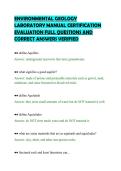 ENVIRONMENTAL GEOLOGY&NewLine;LABORATORY MANUAL CERTIFICATION&NewLine;EVALUATION FULL QUESTIONS AND&NewLine;CORRECT ANSWERS VERIFIED&NewLine;