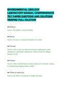 ENVIRONMENTAL GEOLOGY&NewLine;LABORATORY MANUAL COMPREHENSIVE&NewLine;TEST PAPER QUESTIONS AND SOLUTIONS&NewLine;VERIFIED FULL SOLUTION&NewLine;
