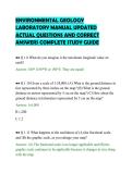ENVIRONMENTAL GEOLOGY&NewLine;LABORATORY MANUAL UPDATED&NewLine;ACTUAL QUESTIONS AND CORRECT&NewLine;ANSWERS COMPLETE STUDY GUIDE&NewLine;