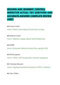 EROSION AND SEDIMENT CONTROL&NewLine;INSPECTOR ACTUAL TEST QUESTIONS AND&NewLine;ACCURATE ANSWERS COMPLETE REVIEW&NewLine;SHEET&NewLine;