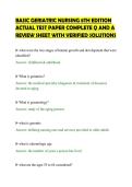 BASIC GERIATRIC NURSING 8TH EDITION&NewLine;ACTUAL TEST PAPER COMPLETE Q AND A&NewLine;REVIEW SHEET WITH VERIFIED SOLUTIONS