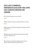 ESCO LIGHT COMMERCIAL&NewLine;REFRIGERATION EXAM SCRIPT FINAL PAPER&NewLine;2026 COMPLETE QUESTIONS AND&NewLine;ANSWERS&NewLine;