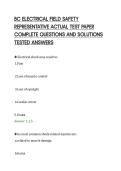 BC ELECTRICAL FIELD SAFETY&NewLine;REPRESENTATIVE ACTUAL TEST PAPER&NewLine;COMPLETE QUESTIONS AND SOLUTIONS&NewLine;TESTED ANSWERS&NewLine;