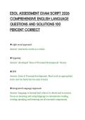 ESOL ASSESSMENT EXAM SCRIPT 2026&NewLine;COMPREHENSIVE ENGLISH LANGUAGE&NewLine;QUESTIONS AND SOLUTIONS 100&NewLine;PERCENT CORRECT
