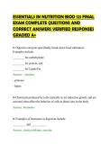ESSENTIALS IN NUTRITION BIOD 121 FINAL&NewLine;EXAM COMPLETE QUESTIONS AND&NewLine;CORRECT ANSWERS VERIFIED RESPONSES&NewLine;GRADED A&plus;