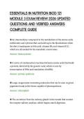 ESSENTIALS IN NUTRITION BIOD 121&NewLine;MODULE 3 EXAM REVIEW 2026 UPDATED&NewLine;QUESTIONS AND VERIFIED ANSWERS&NewLine;COMPLETE GUIDE