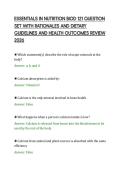 ESSENTIALS IN NUTRITION BIOD 121 QUESTION&NewLine;SET WITH RATIONALES AND DIETARY&NewLine;GUIDELINES AND HEALTH OUTCOMES REVIEW&NewLine;2026&NewLine;