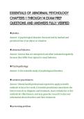 ESSENTIALS OF ABNORMAL PSYCHOLOGY&NewLine;CHAPTERS 1 THROUGH 14 EXAM PREP&NewLine;QUESTIONS AND ANSWERS FULLY VERIFIED