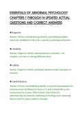 ESSENTIALS OF ABNORMAL PSYCHOLOGY&NewLine;CHAPTERS 1 THROUGH 14 UPDATED ACTUAL&NewLine;QUESTIONS AND CORRECT ANSWERS&NewLine;