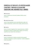 ESSENTIALS OF BIOLOGY 6TH EDITION MADER&NewLine;CHAPTERS 1 THROUGH 32 EXAM PREP&NewLine;QUESTIONS AND ANSWERS FULLY VERIFIED&NewLine;