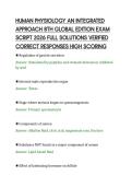 HUMAN PHYSIOLOGY AN INTEGRATED&NewLine;APPROACH 8TH GLOBAL EDITION EXAM&NewLine;SCRIPT 2026 FULL SOLUTIONS VERIFIED&NewLine;CORRECT RESPONSES HIGH SCORING