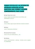 HUMAN PHYSIOLOGY AN INTEGRATED&NewLine;APPROACH UPDATED ACTUAL&NewLine;QUESTIONS AND CORRECT ANSWERS&NewLine;COMPREHENSIVE STUDY GUIDE&NewLine;
